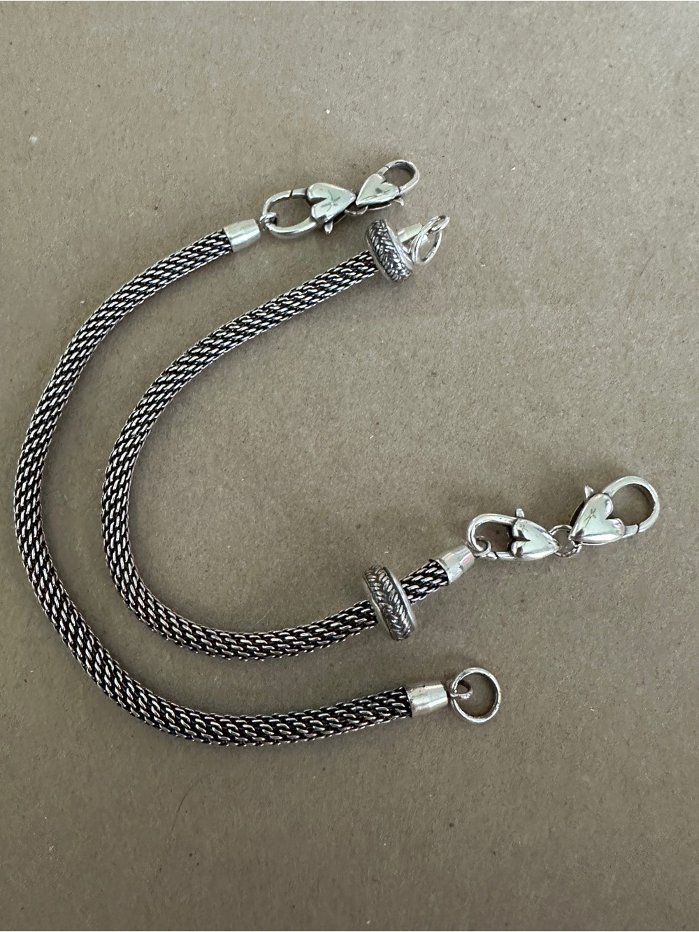 Brighton Sterling Silver Double Strand Mesh charm Bracelet with Heart Clasps